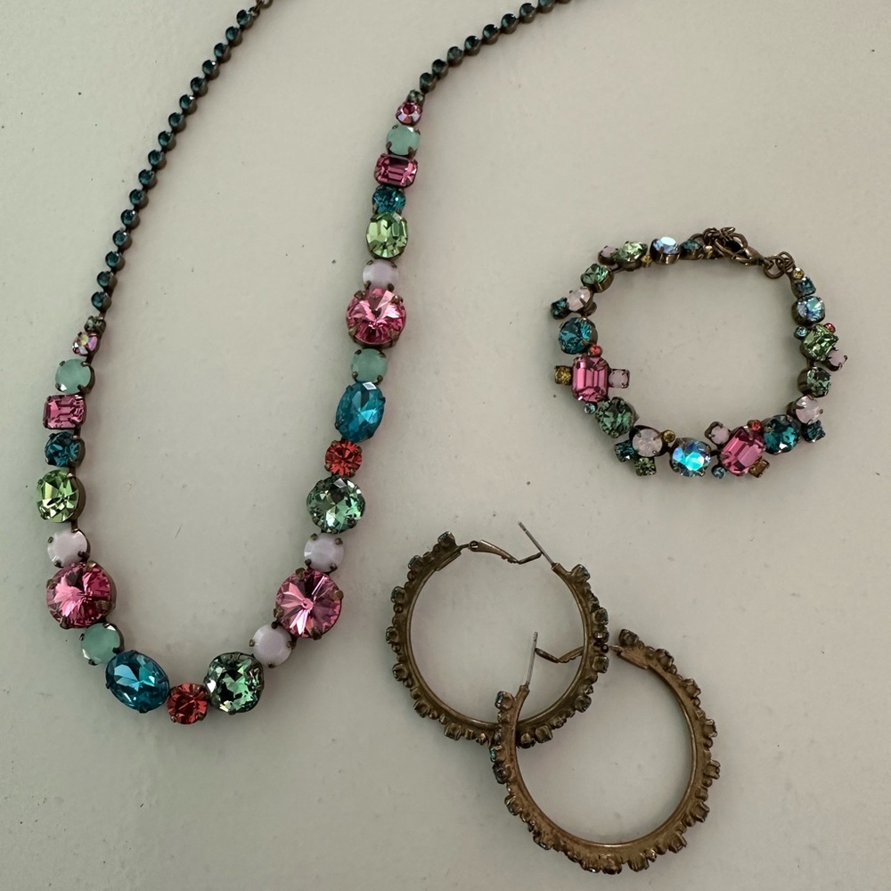 Sorrelli Colorful Crystal Necklace, Bracelet, and Earring Set